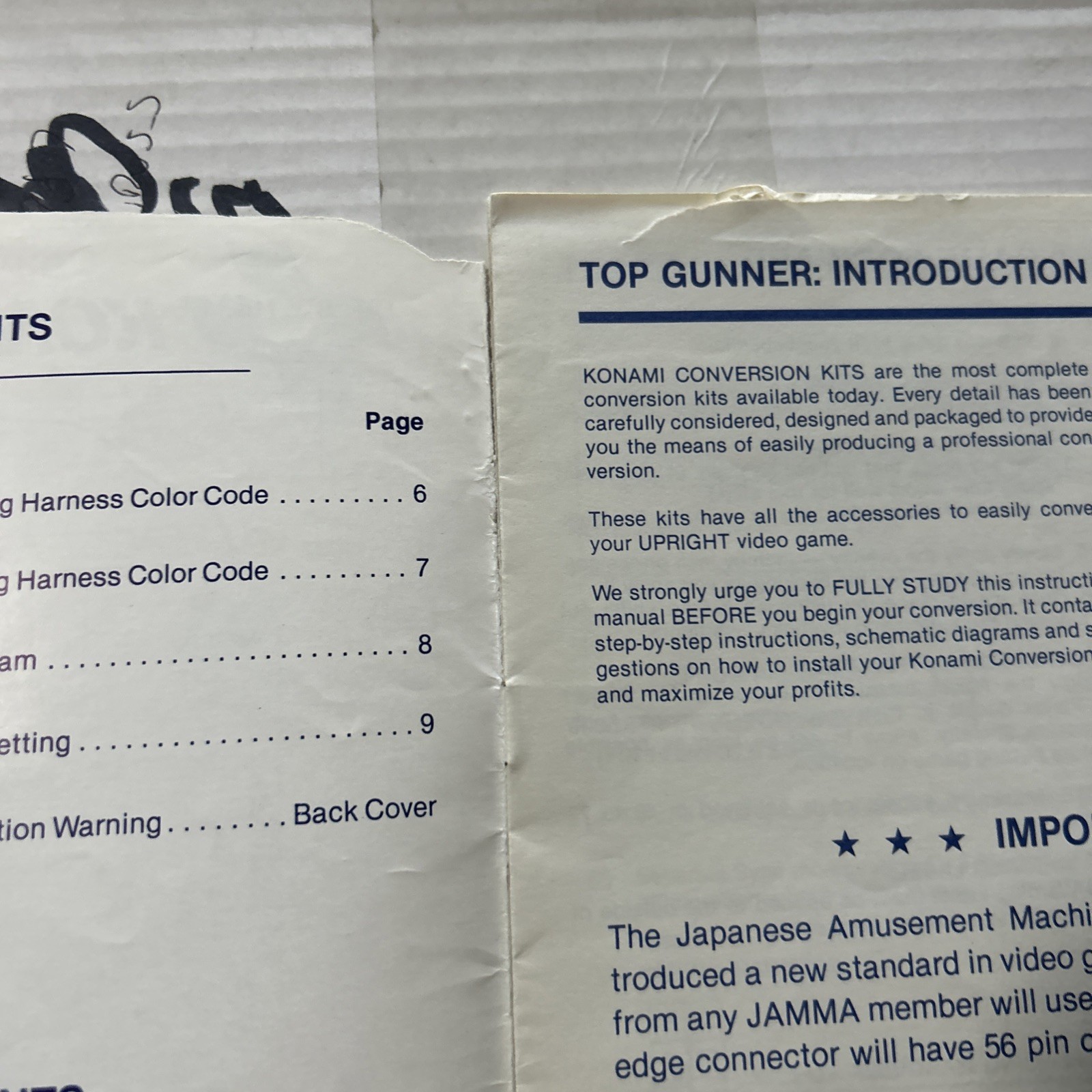 TOP GUNNER KONAMI arcade game manual