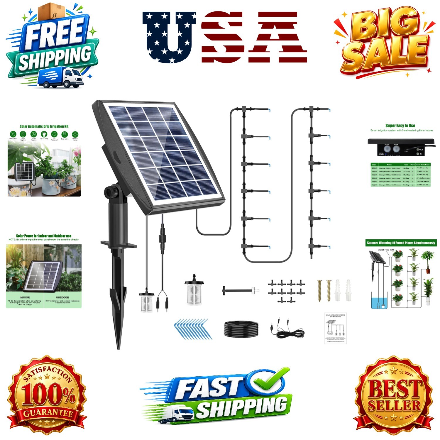 Solar Automatic Drip Irrigation Kit System, Solar Powered Auto Easy DIY Water...