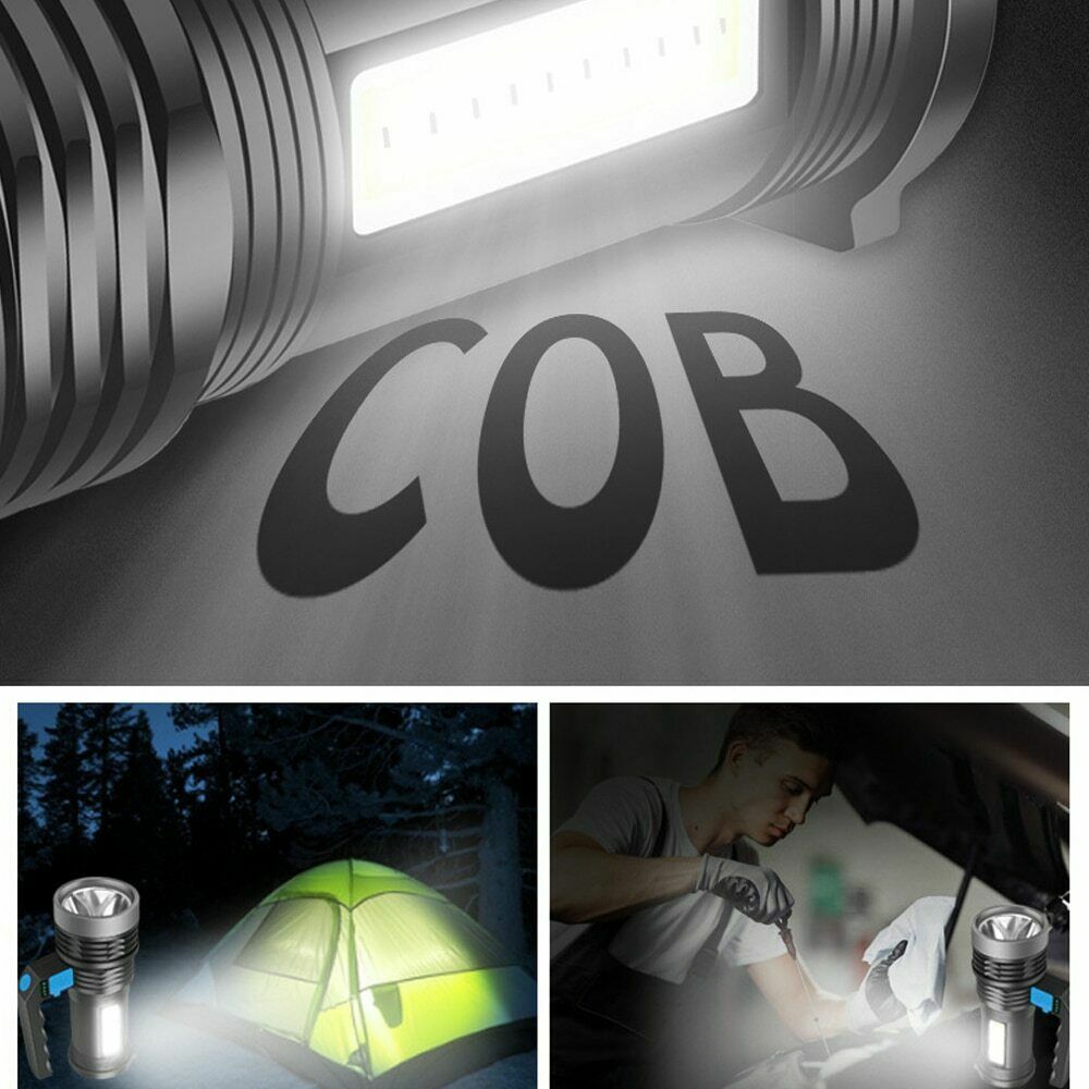 High Powered Ultra Bright LED Torch Rechargeable Security Flashlight Side Light