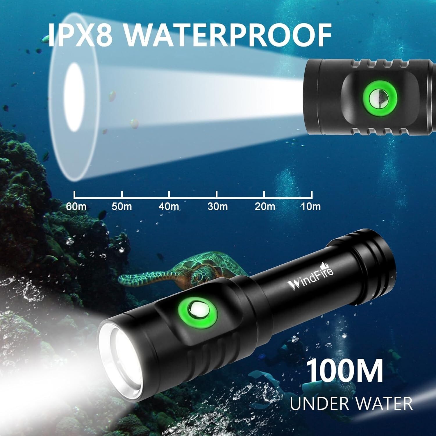 Ultra-Bright 5000 Lumen Scuba Diving Flashlight with Rechargeable Battery