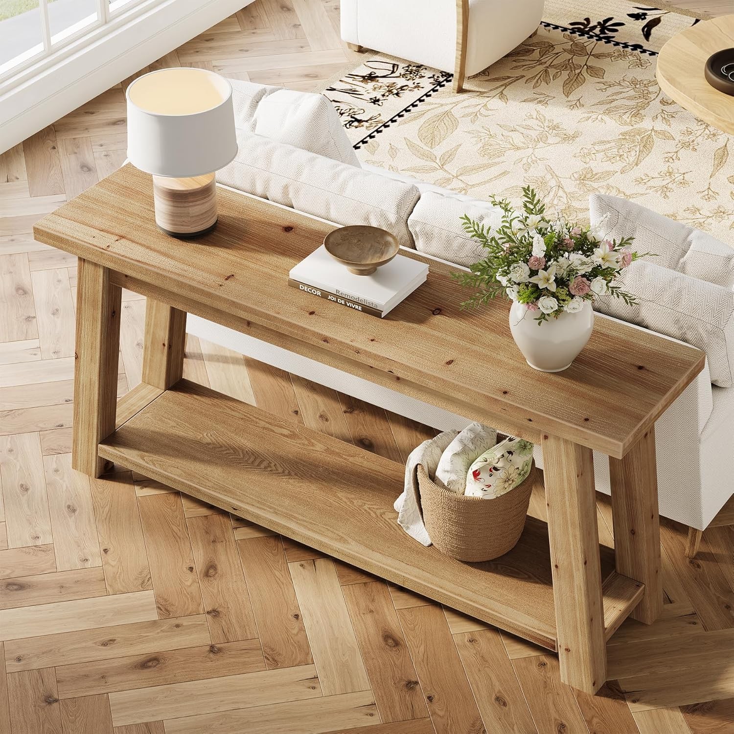 70.9" Solid Wood Console Table Entryway 2-Tier Sofa Table Behind Couch Farmhouse