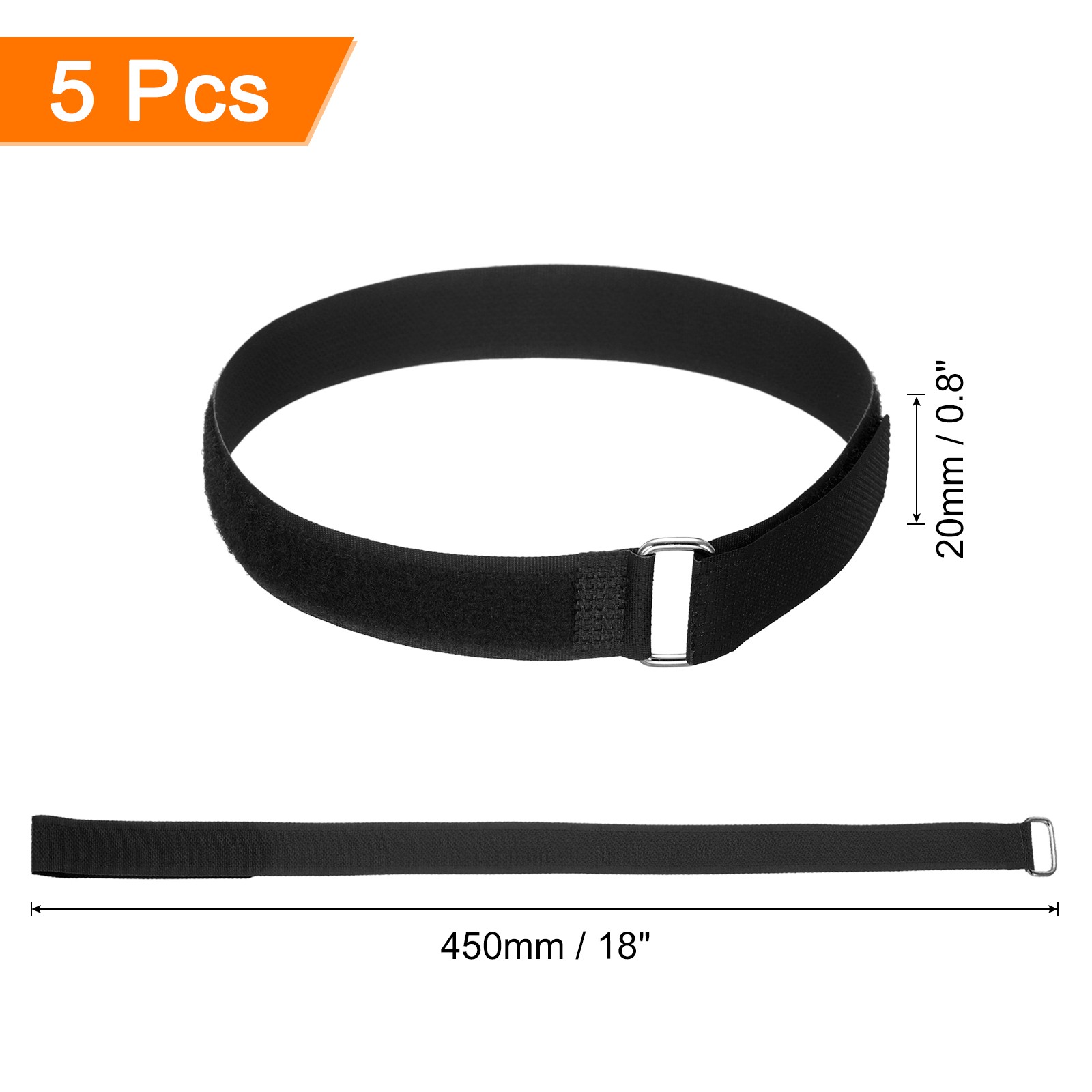 5Pcs Battery Tie Down Straps 0.8x18" Nylon Hold Down Hook Loop Straps, Black