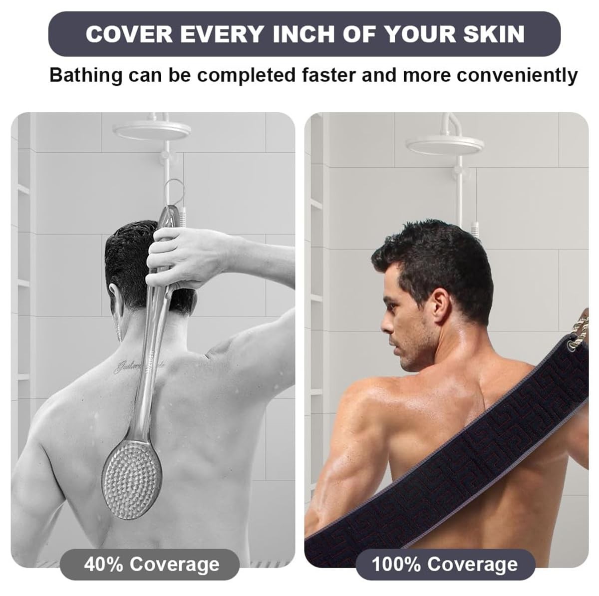 Exfoliating Back Scrubber for Shower, 37 Inches Washer with Navy Blue