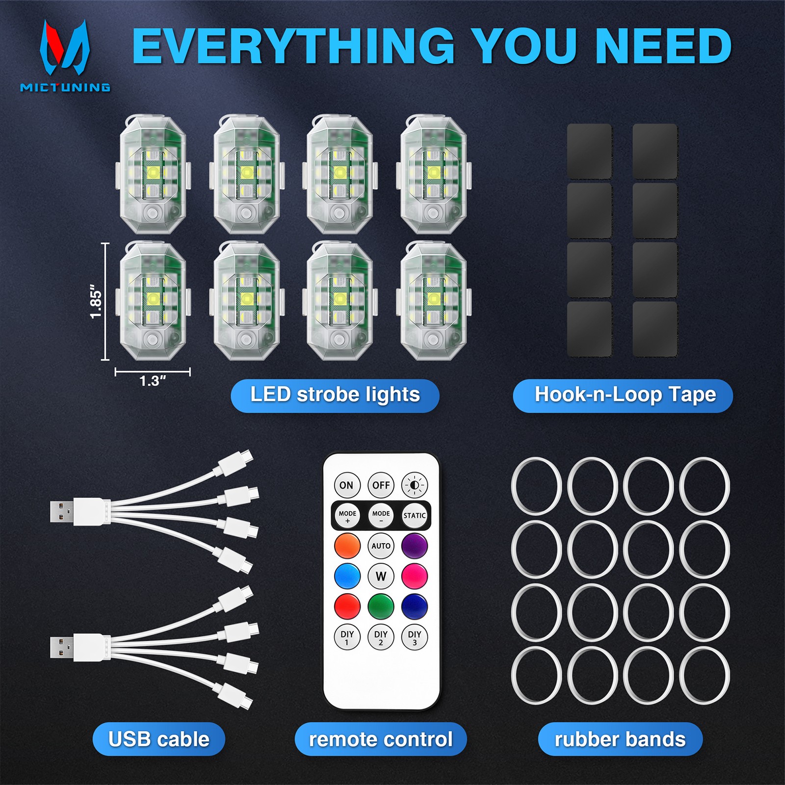 8PCS Wireless LED Strobe Lights w/Remote Control Waterproof Anti-Collision Lamp