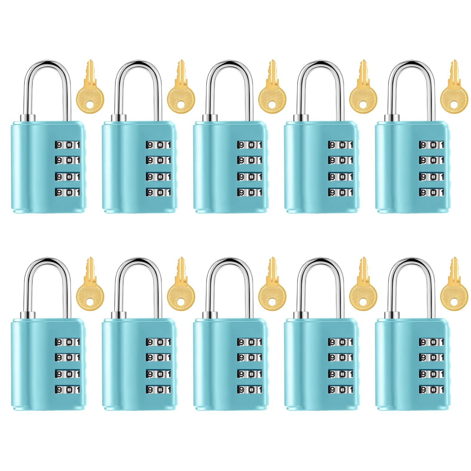 Kenning 10 Pcs Combination Padlock 4 Digit Combination Lock with Keys Locker Res
