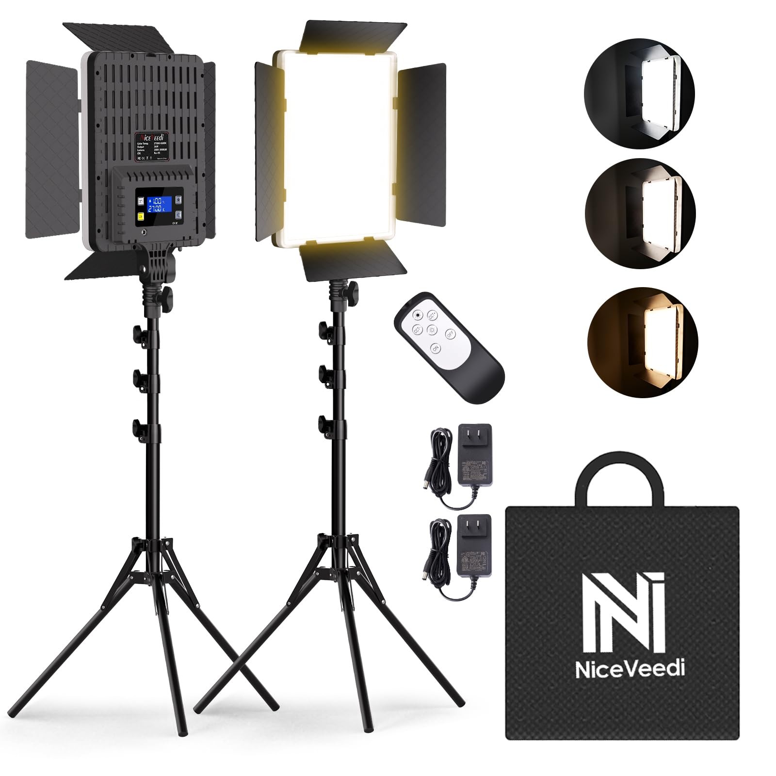 NiceVeedi 2Pack Photography Lighting Kit, 36W BiColor Studio Lights 27006500K