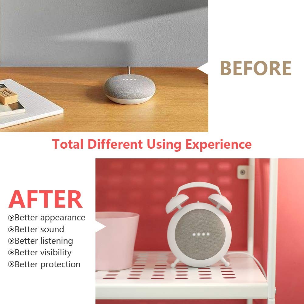 Google Home Mini Stand Holder, Retro Alarm Clock Mount Base White