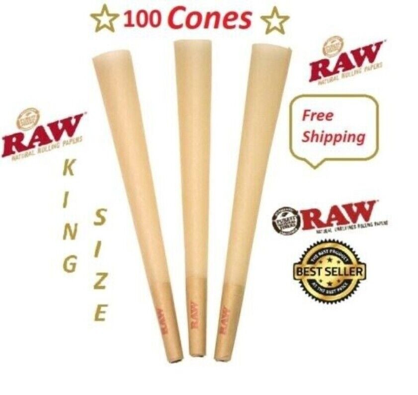 Authentic Unbleached RAW KING Size pre rolled 100 Cone W/ Filter  +FREE LIGHTER