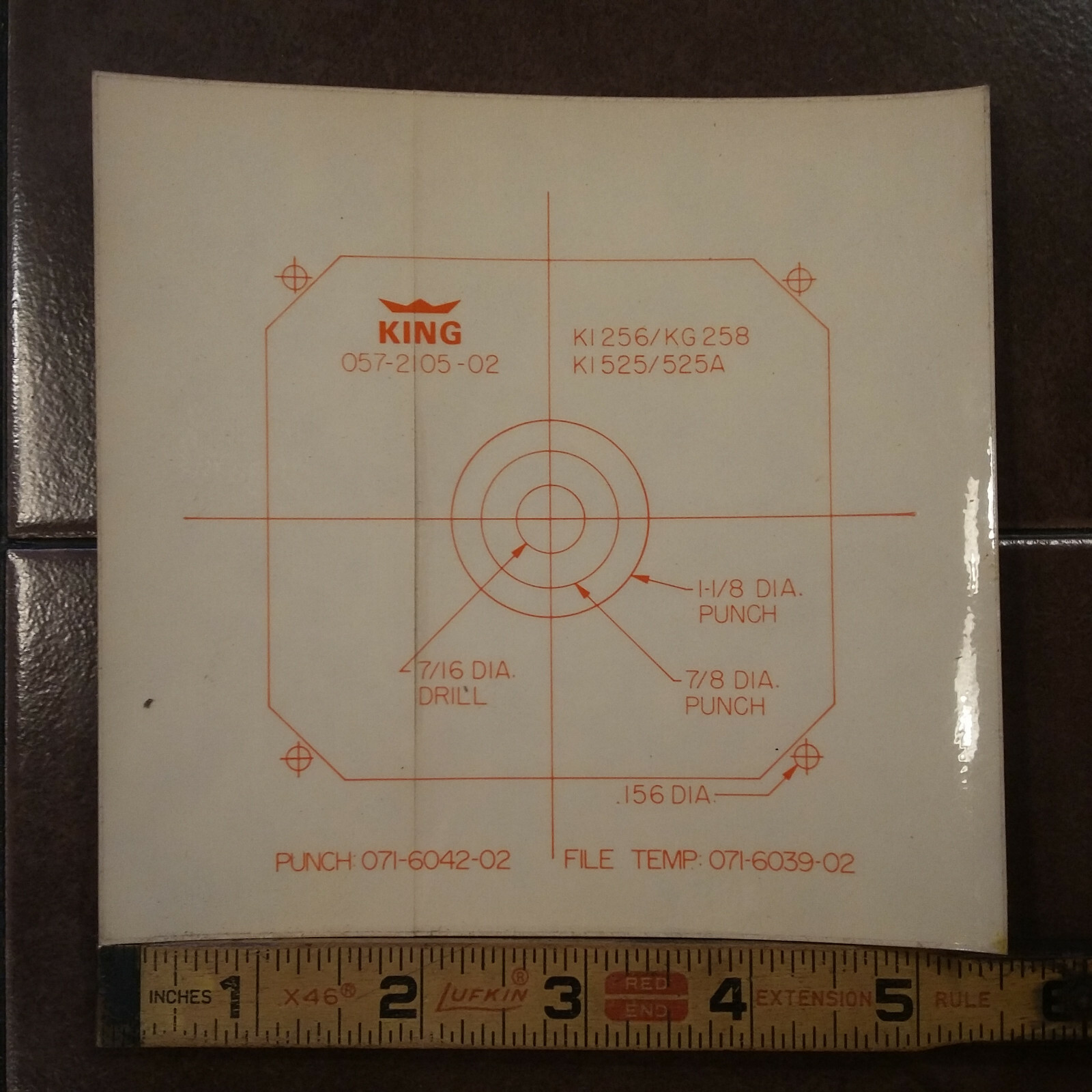 King KI-256, KG-258, KI-525 & KI-525A Panel Hole Cut-out Template 057-2105-02
