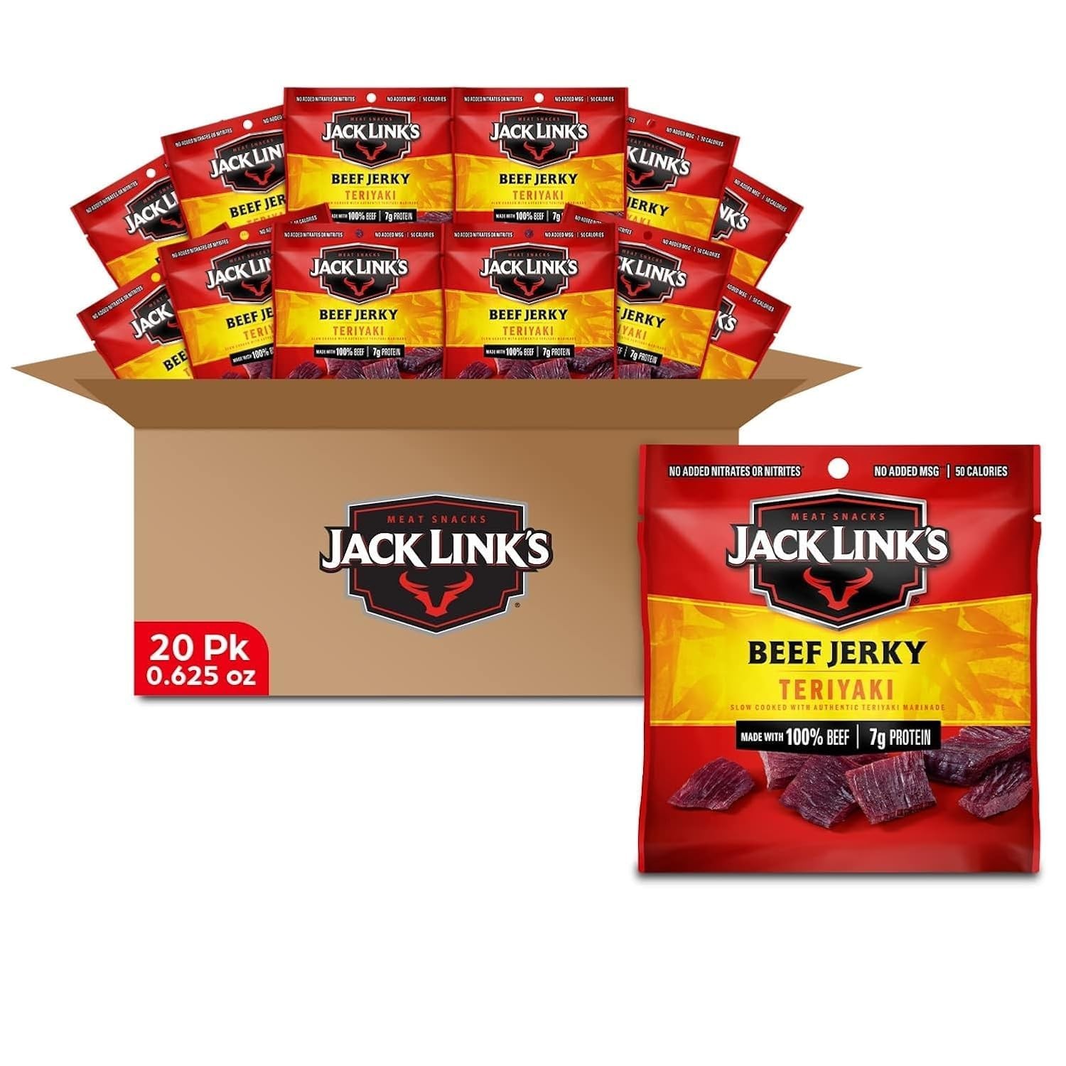 Teriyaki Beef Jerky Multipack 20 Pack 0.625 oz Bags Ready Eat Real Meat