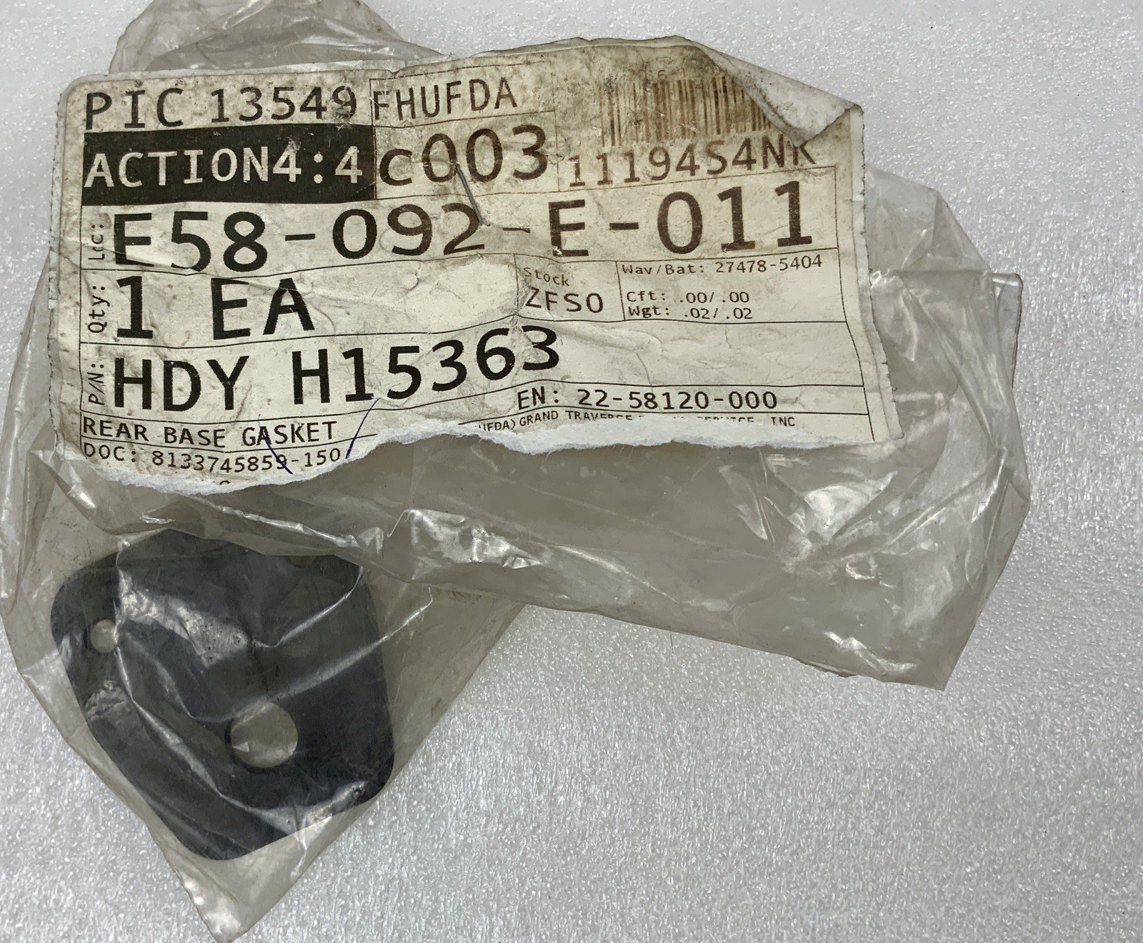 New Old Stock : Hadley Rear Base Gasket P/N: H15363 Free & Free Shipping
