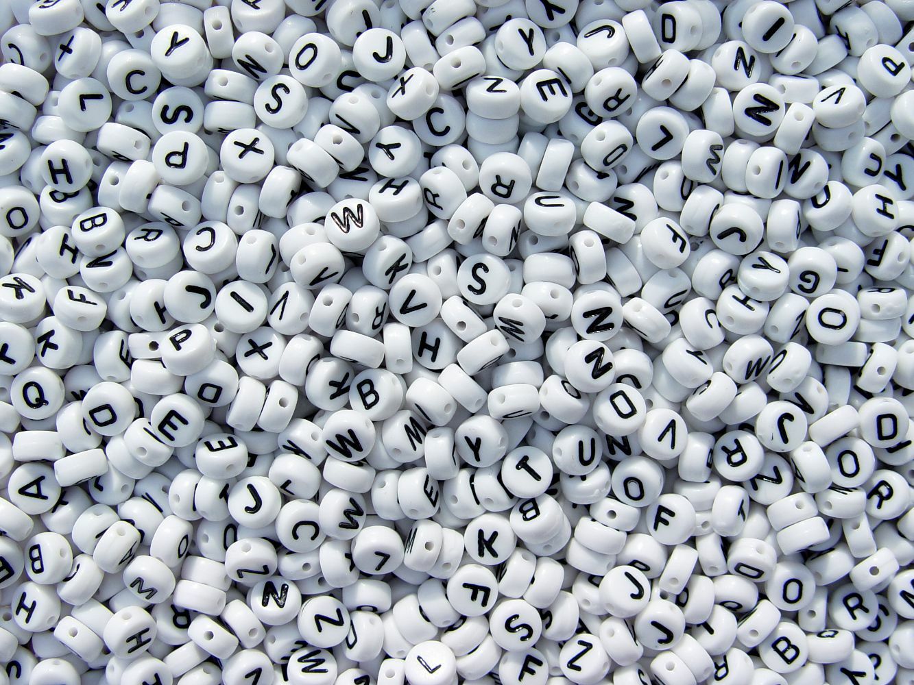 100 White w/Black Letter 7mm Disc shape Alphabet Beads Multi pack or choose A-Z