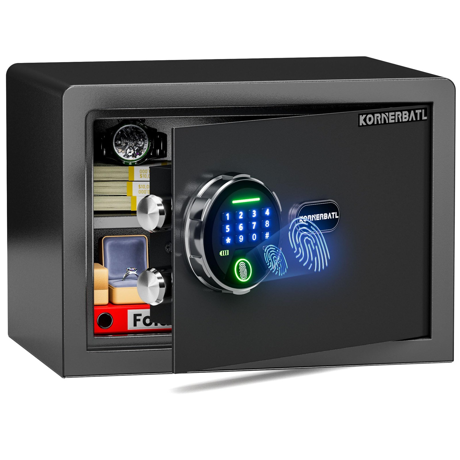 KornerBatl 𝟐𝟎 𝐋𝐁 Smart Biometric Safe with 9.84"D x 13.78"W x 9.84"H