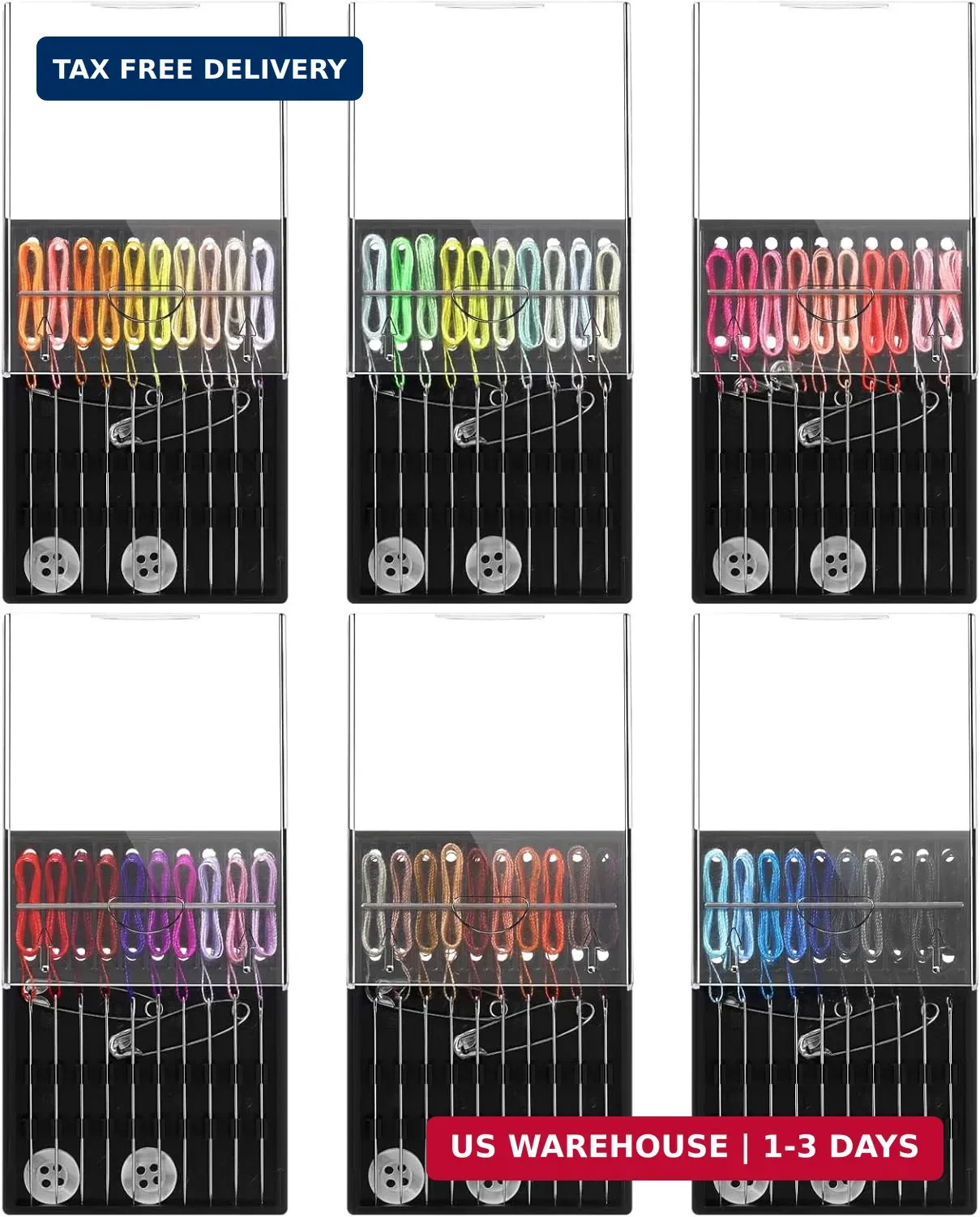 6 Boxes (60 Pcs) Pre Threaded Needle Kit Assorted Color (Mixed Color)
