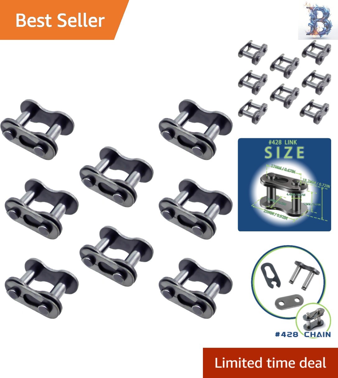 Easy-Fit Carbon Steel Chain Master Links - 8pcs Compatible with ATVs & Bikes