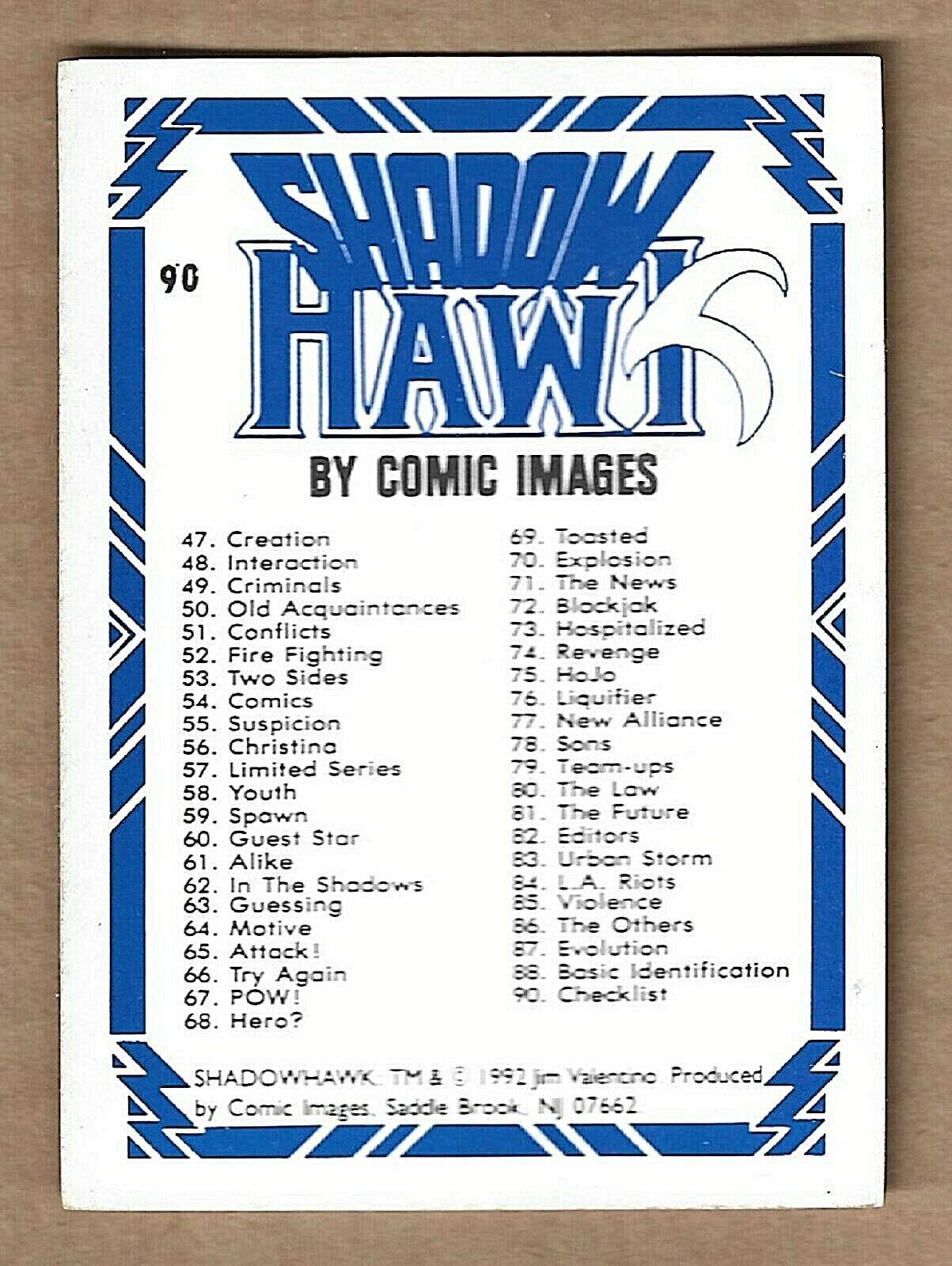 Shadow Hawk Singles (1992 Comic Images)