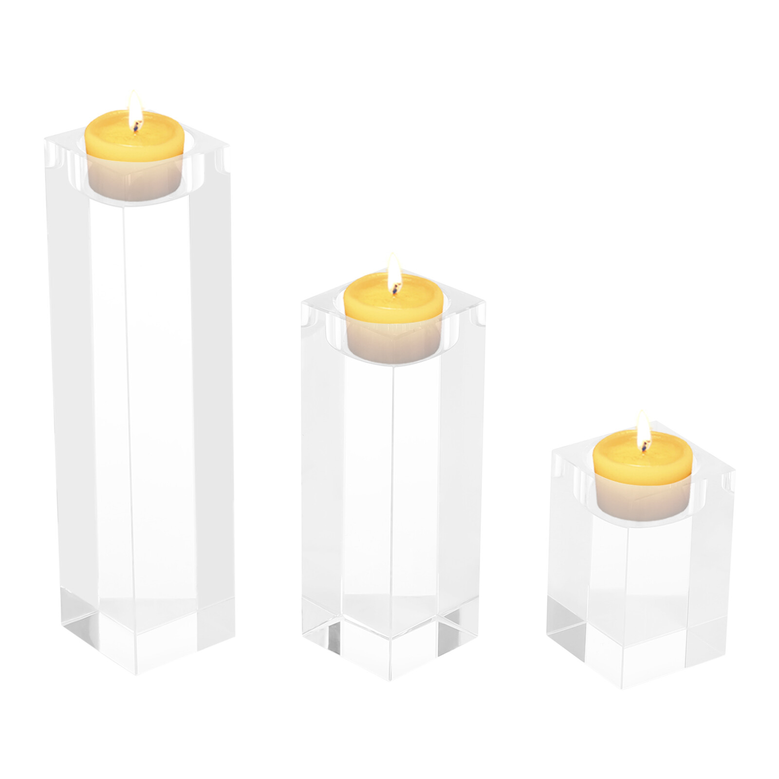 Set of 3 Glass Candle Holder, Crystal Clear Pillar Candle Stand 1.97"Square