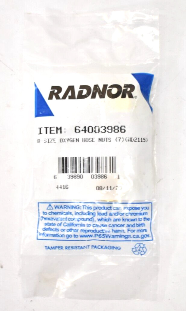 Radnor B-Size Oxygen Hose Nuts 2 Pack 200 PSIG Fuel Gas Use Brass 64003986