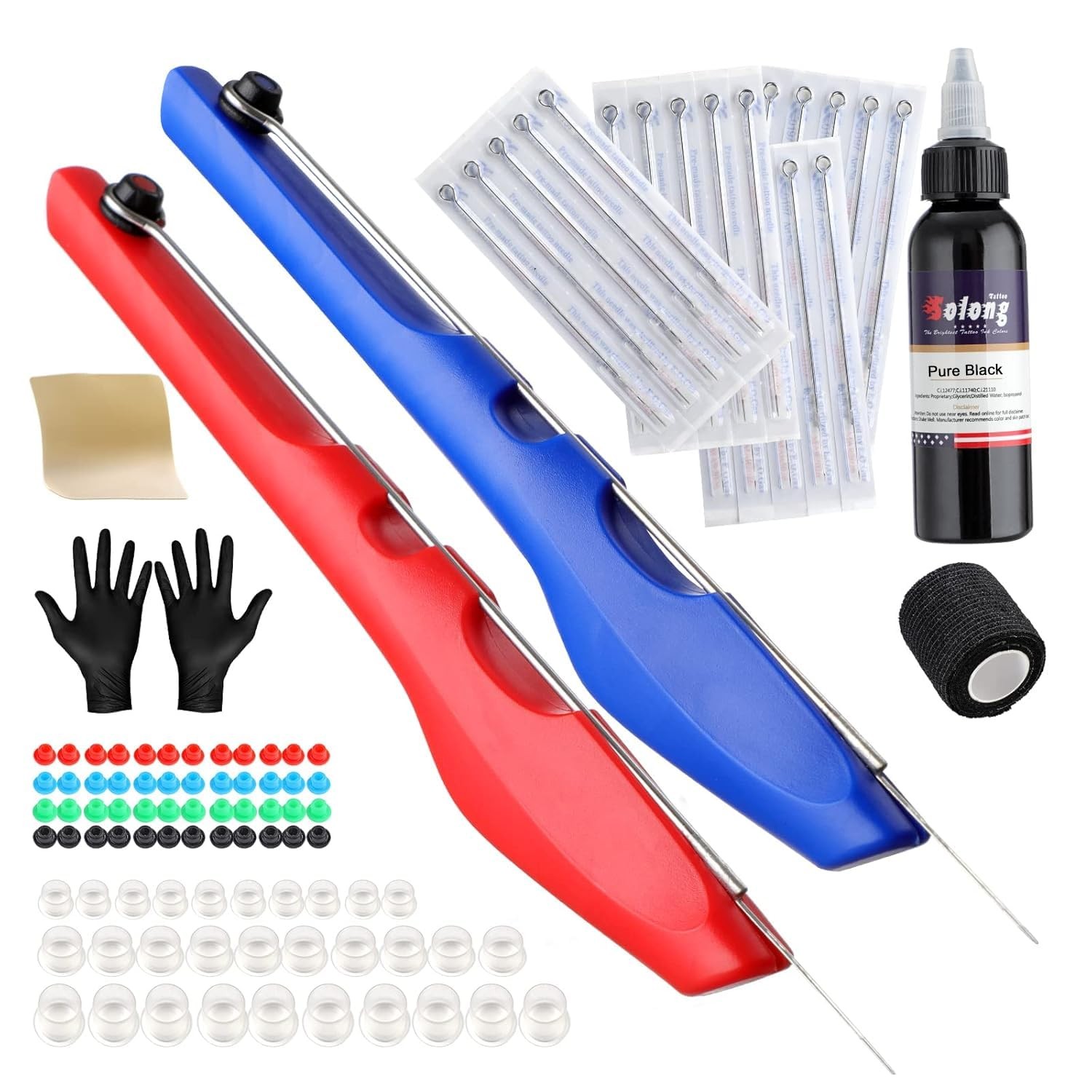 Solong 2PCS Tattoo Poke a Stick Kit with Tatoo 2 Kit, Red Blue