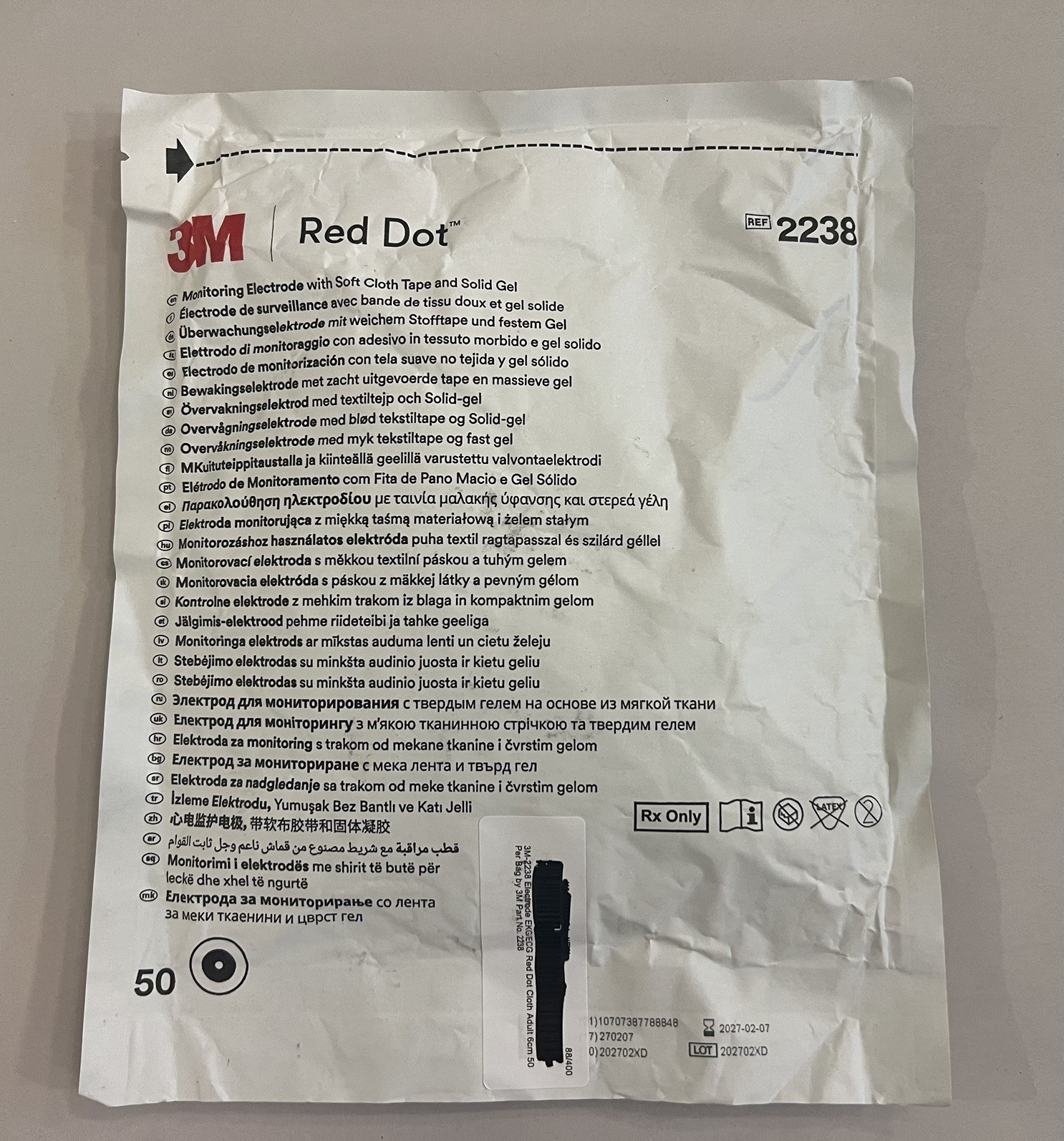 3M-2238 Electrode EKG/ECG Red Dot Cloth Adult 6cm 50 Per Bag by 3M Part No. 2238