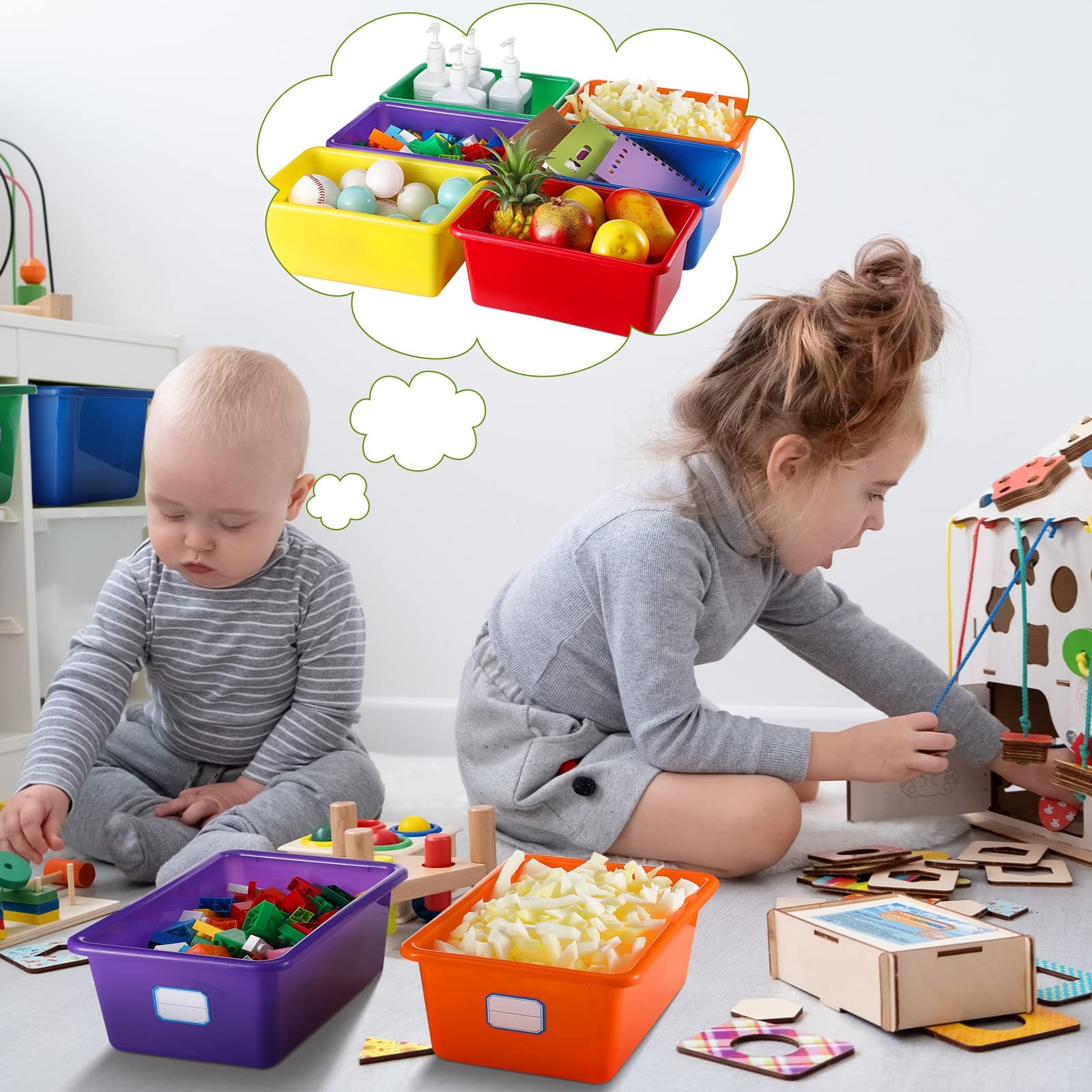 24 Pack Classroom Cubby Storage Bins Plastic Stackable Storage Bins with Labe...
