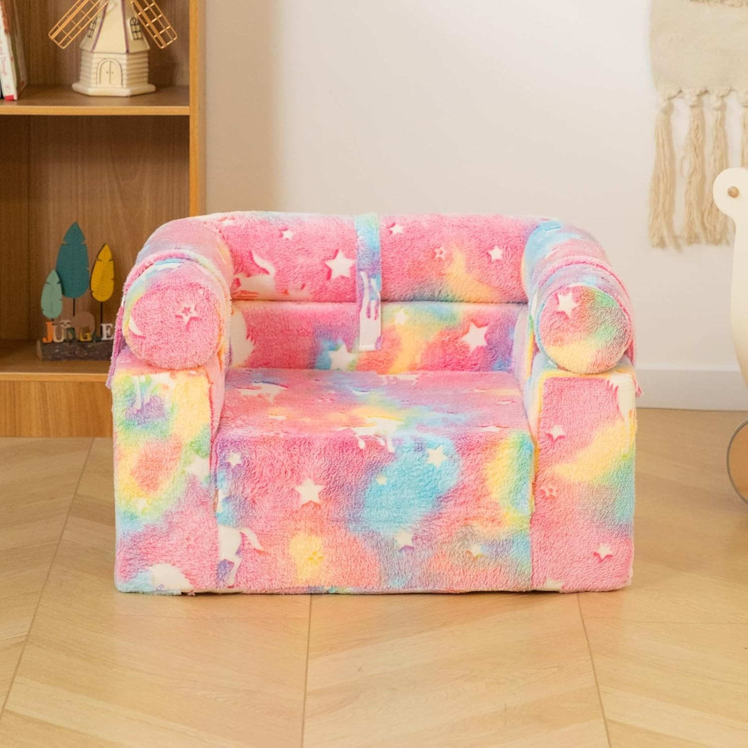 2-In-1 Flip Detachable Bolster Kids Sofa, Toddler Cuddly Reading Couch, Unicorn