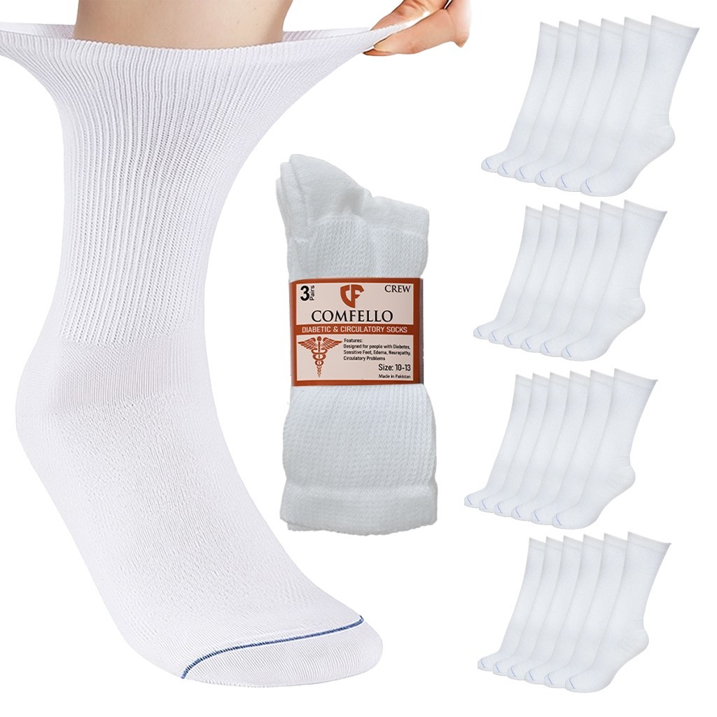 6 Pairs Diabetic Crew Socks Mens Circulatory Health Non Binding 9-11 10-13 13-15