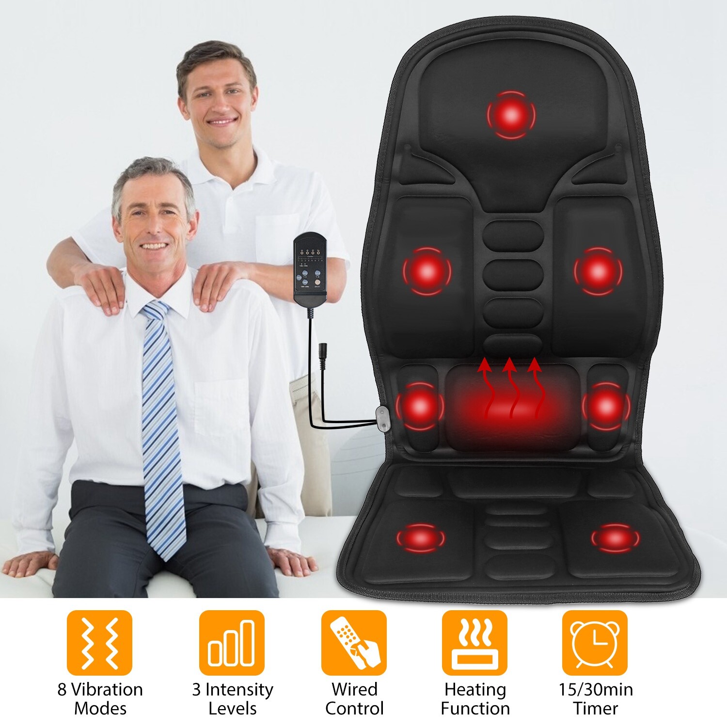 Massage Seat Cushion Heated Back Neck Body Massager Chair For Office Home Car