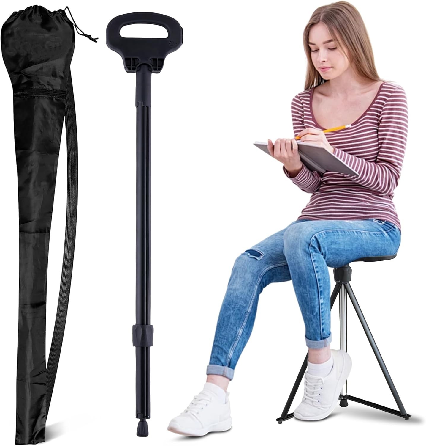 Cane with Seat Portable Walking Stick Folding Chair Lightweight Aluminum Mobi...