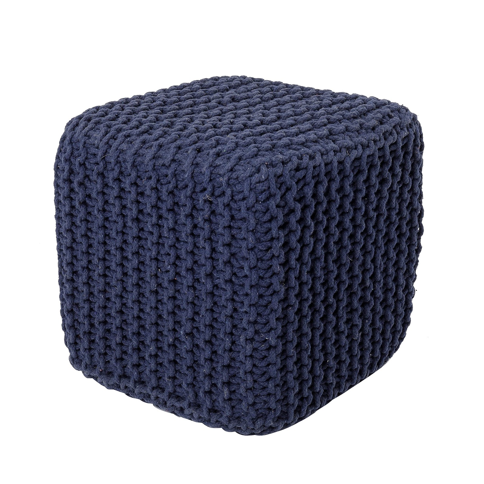 REDEARTH Square Hand Knitted Pouf - Foot Stool 16"D x 16"W x 16"H, Navy