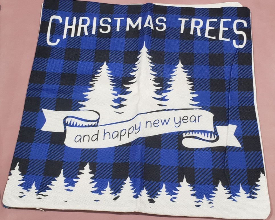 17" Christmas Burlap Pillow Covers Blue White Trees Reindeer Snowflake Truck (4)