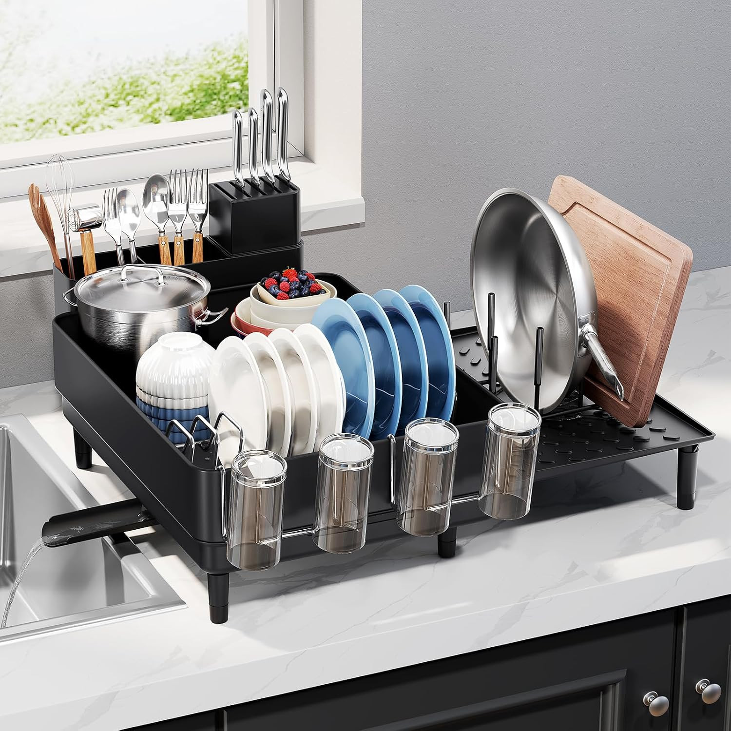 Expandable Dish Drying Rack, Stainless Steel, Large Capacity | Multifunctional D