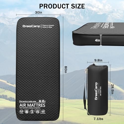 Self Inflating Sleeping Pad with Electric Pump, 4" Thick Memory Foam Black