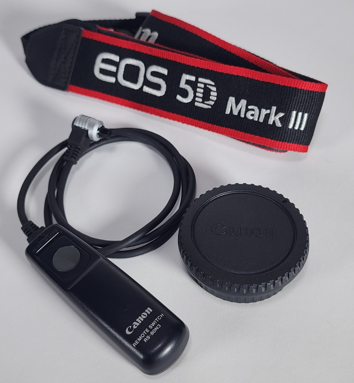 Canon RS-80N3 Remote + EOS 5D Mark III Strap + Body Cap Bundle 7D 1D