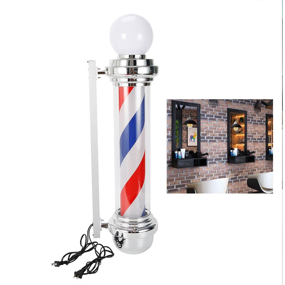 Barber Shop Pole Rotating Light LED Stripes Sign Lamp Hair Salon Red White Blue
