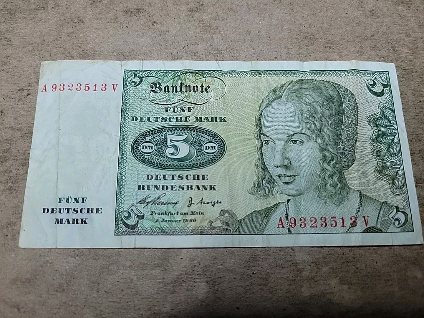 🇩🇪 Germany (WEST) 5 mark 1960  P-18a "vf"  Banknote  061724-10