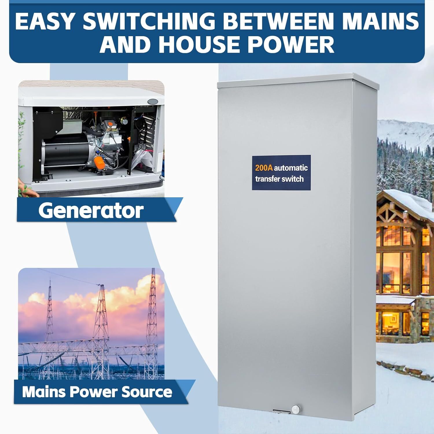 200-AMP Automatic Whole House Transfer Switch.