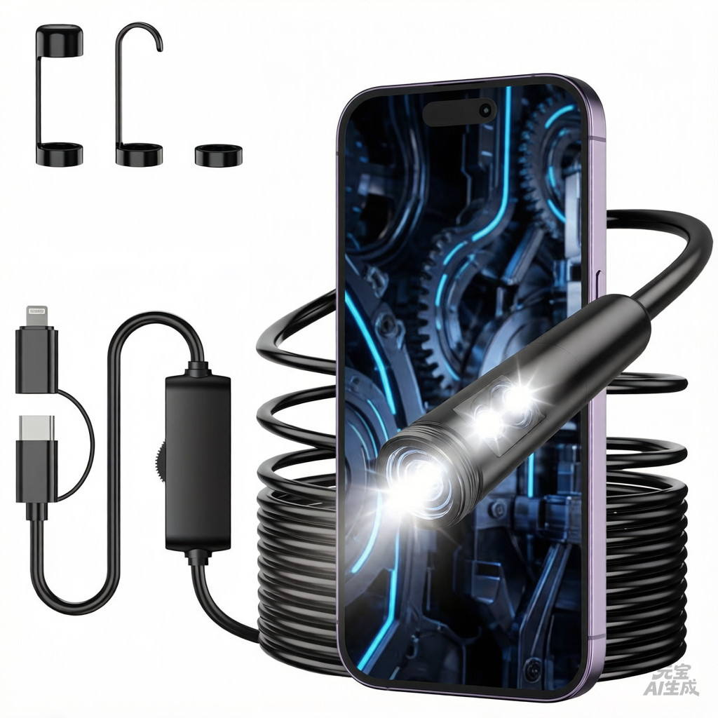 Dual Lens Endoscopes Camera 1920P HD Borescope with 8 LED Lights for iOS/Android