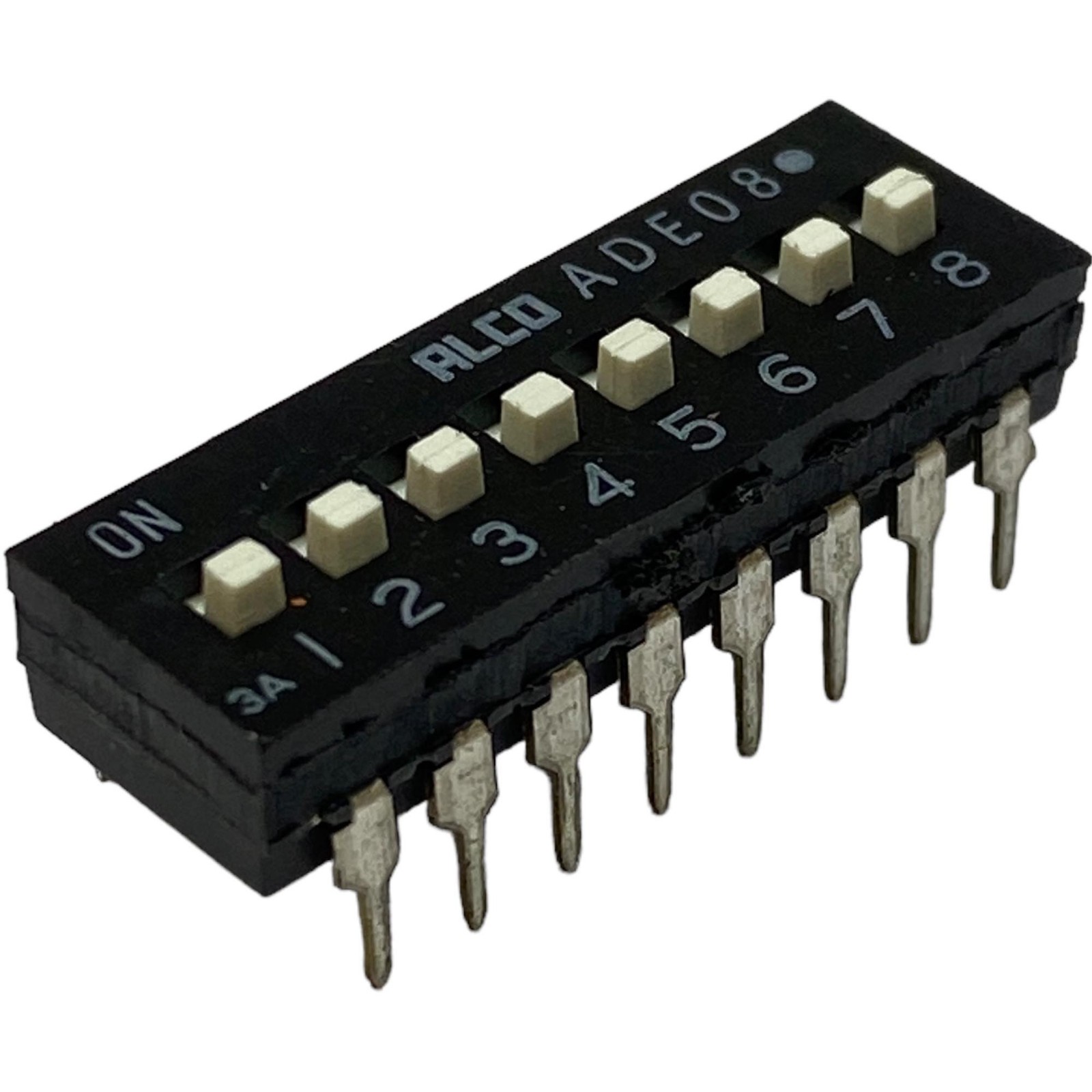 ADE08 Alco 8 Position SPST Dip Switch Black 2 Row 16 Pin DIP Switch