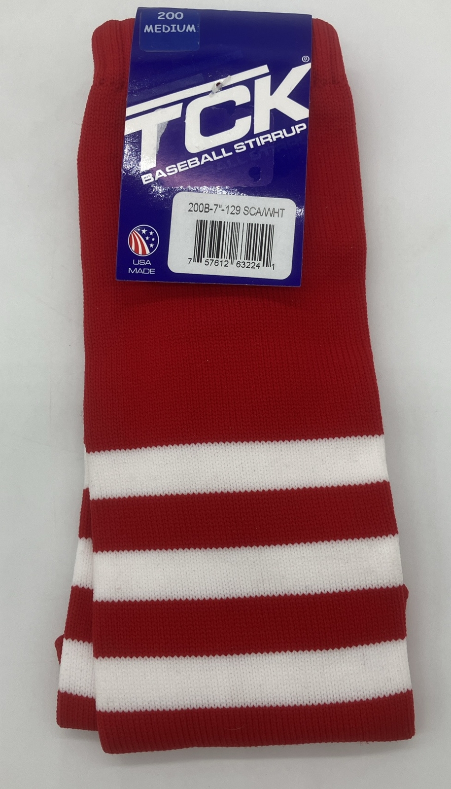 NEW TCK Baseball Stirrup Socks Nylon Medium #200 Red W/ White Stripes USA NWT