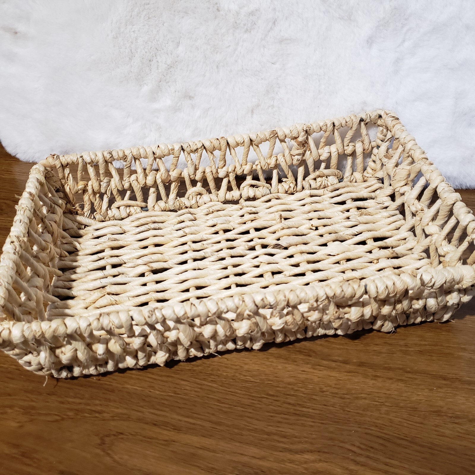 Wicker Rattan Basket Serving Tray Rectangle Metal Frame Storage Decor Woven