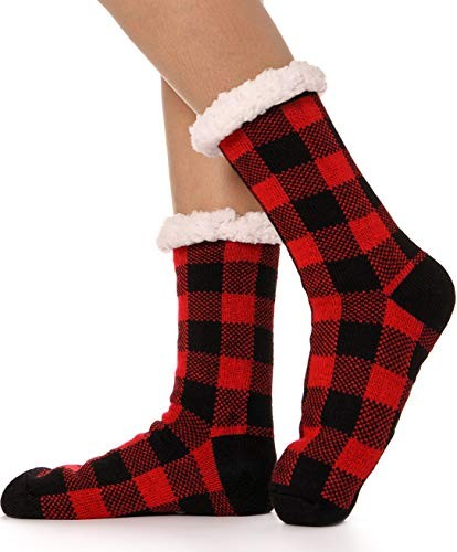 ANTSNAG Womens Slipper Socks Fuzzy Fluffy Cabin Cozy Winter Thick Warm Red