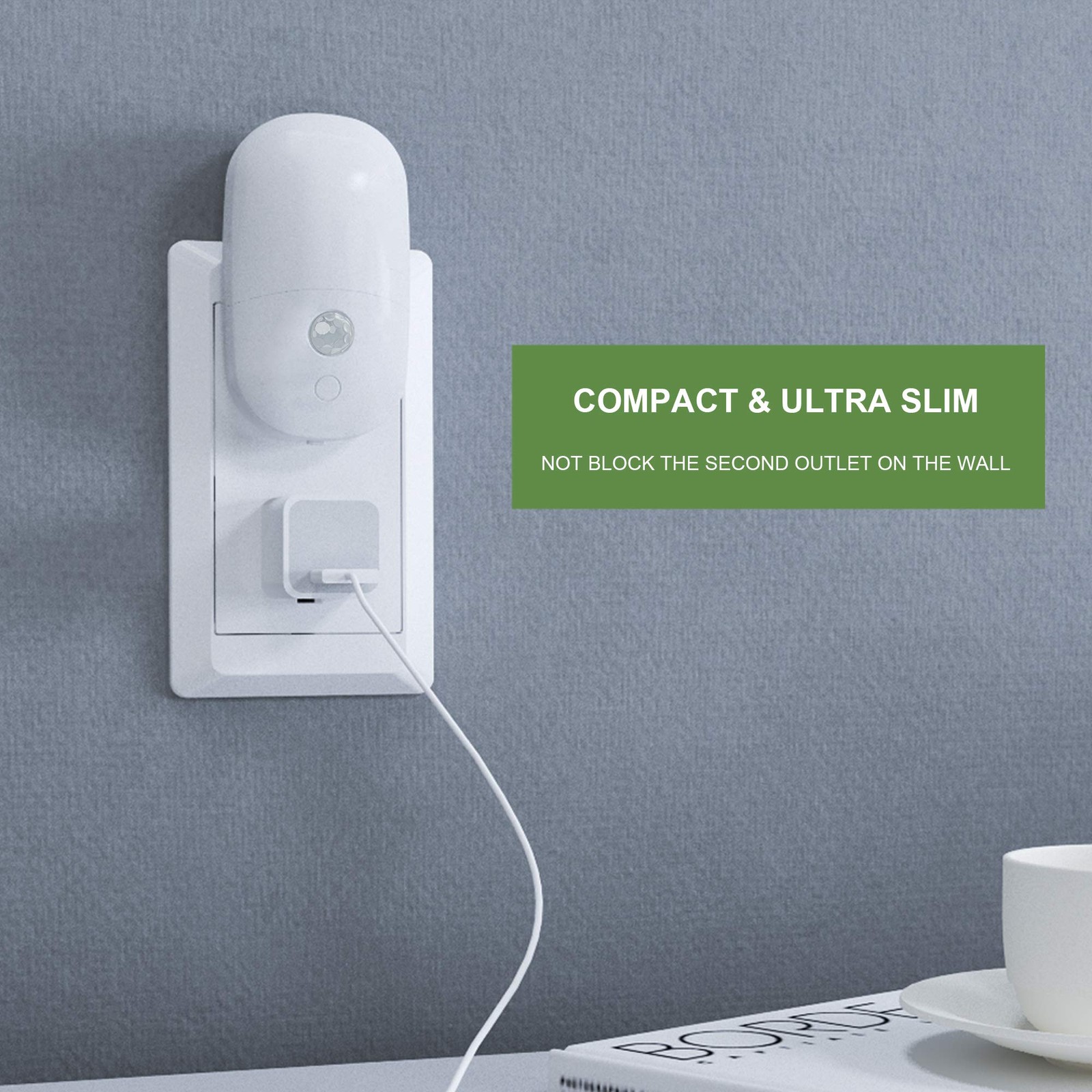 MAZ-TEK Plug in Motion Sensor Dimmable Night Light, Soft Warm 2 PACK, White
