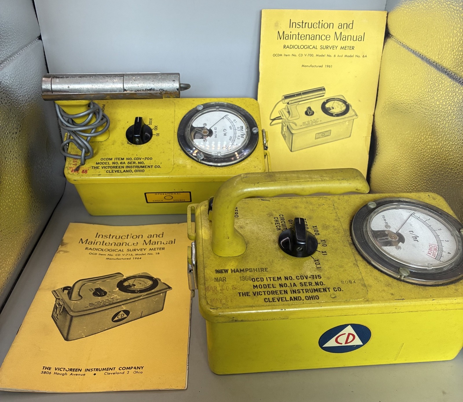 1960s CD V-700 Model 1A and 6a Radiological Survey Meters Untested Orig. Box