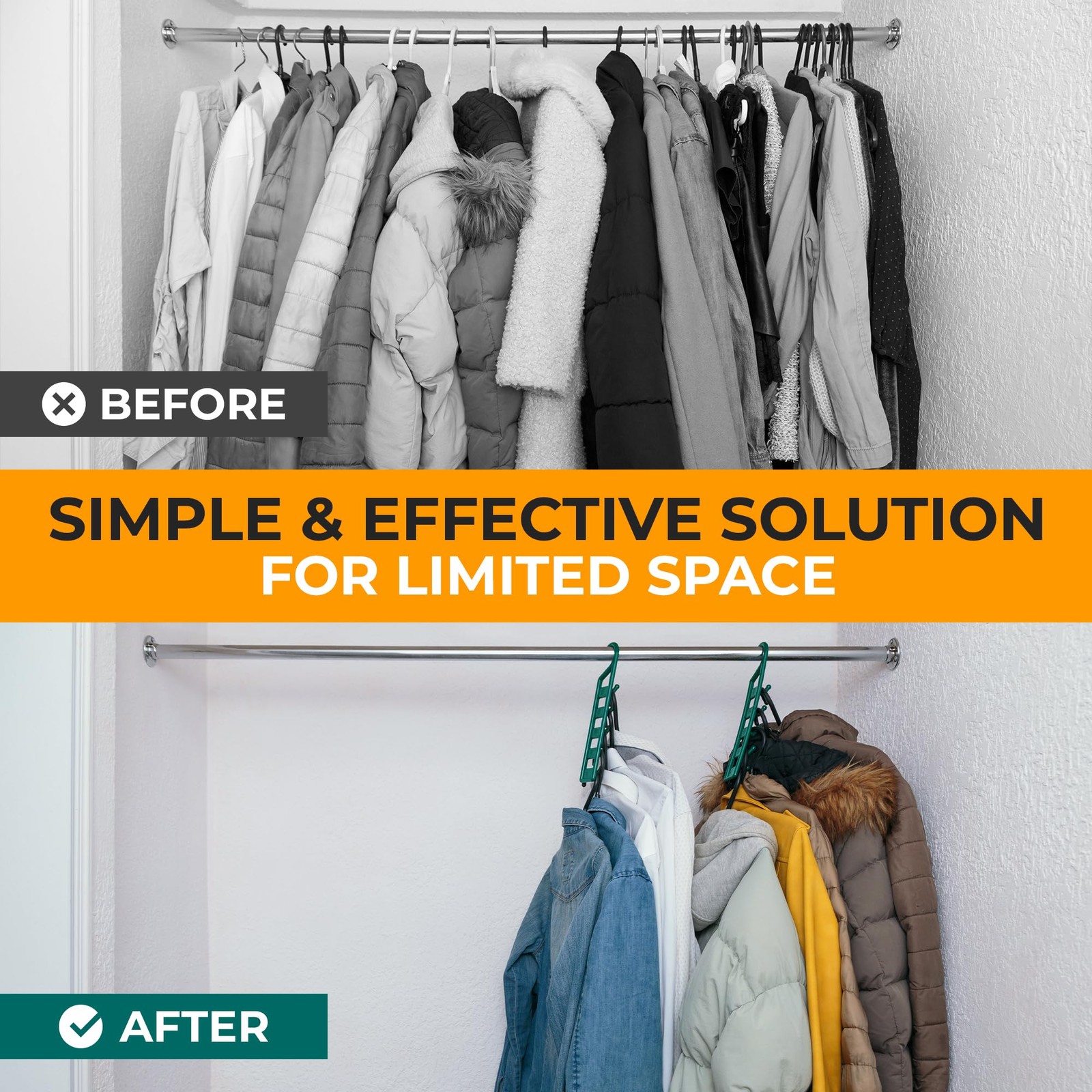 Space Saving Hangers for Clothes - 4 in Pack Heavy Duty Plastic Multi Closet