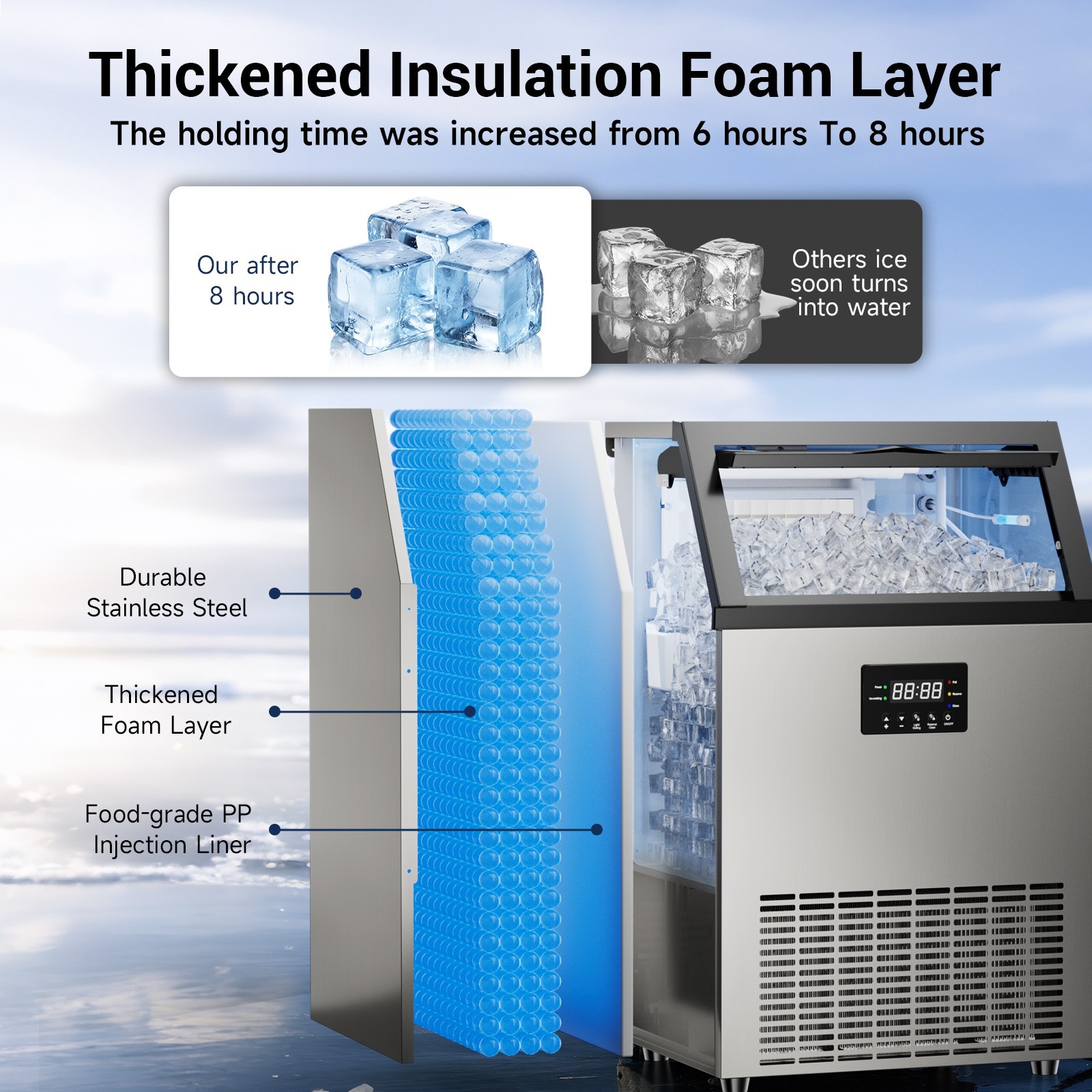 Commercial Ice Maker 150lbs/24H Freestanding Ice Cube Machine with 80 Ice Cubes