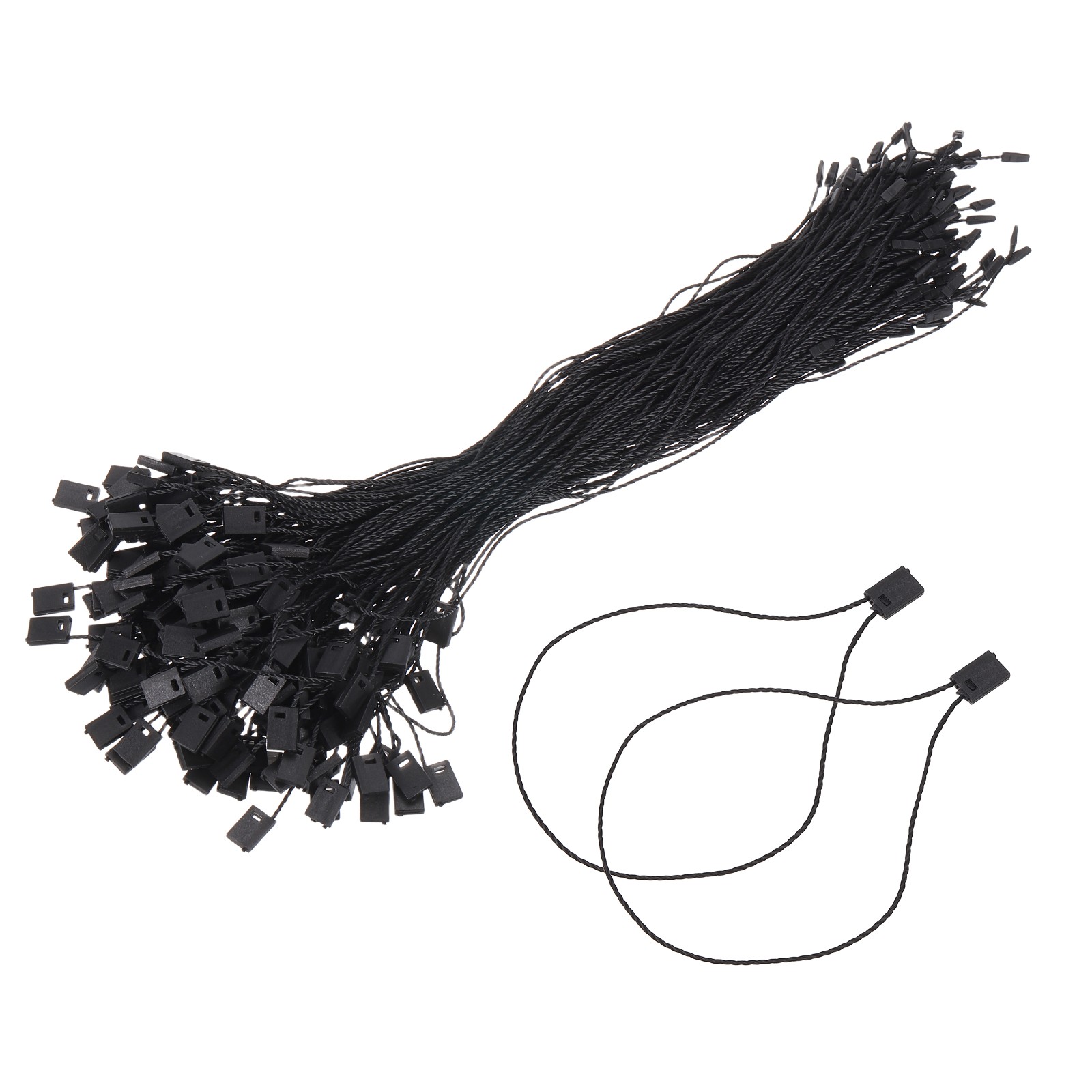 1000pcs Polyester Hang Tag String (9.1") - Plastic Snap Lock Pin Loop Black