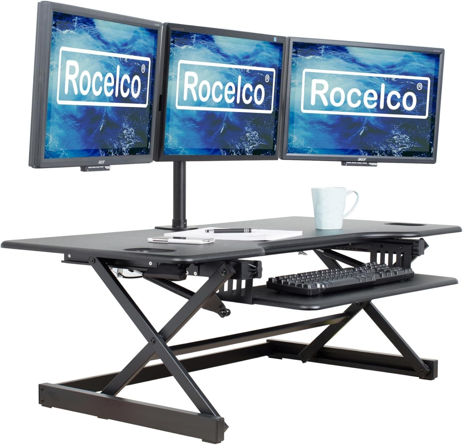 46" Large Height Adjustable Standing Desk Converter Quick Sit Stand Up Triple
