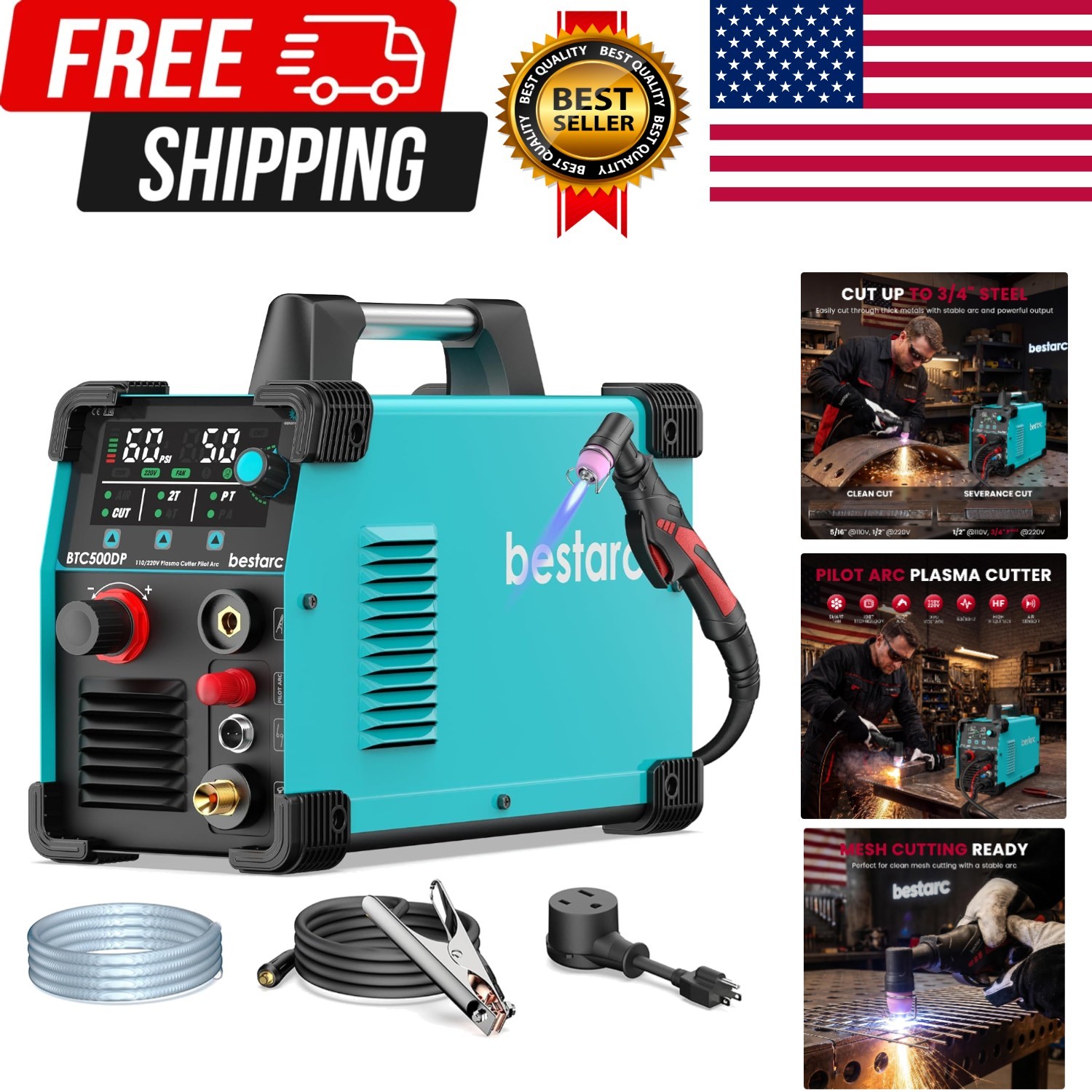 50A Plasma Cutter Machine [Pilot Arc], 110/220V Dual Voltage, 3/4" Max Cut on...