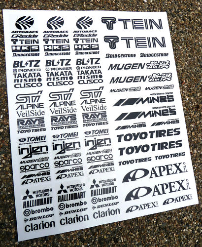 10th scale RC drift stickers decals black on clear vinyl drift sponsor logos